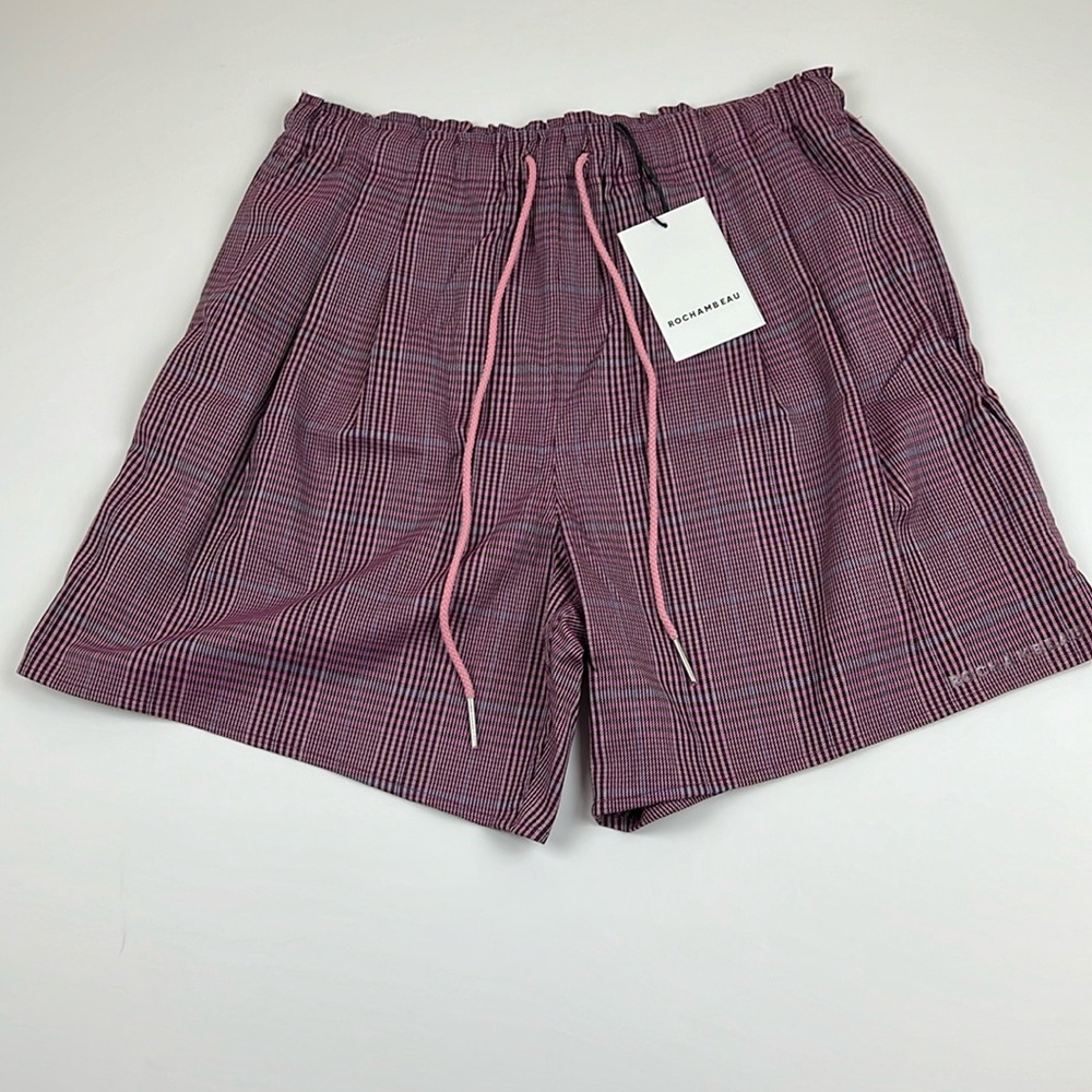 Rochambeau Men’s Pleated Drawstring Shorts Pink / Purple / Blue Plaid Size Large
